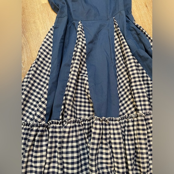 Cute vintage blue gingham check print dress cowgirl fair rodeo square dance S M - Picture 3 of 10